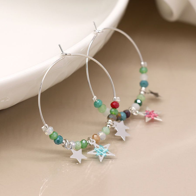 Silver Plated Hoop Earrings With Mixed Beads And Stars