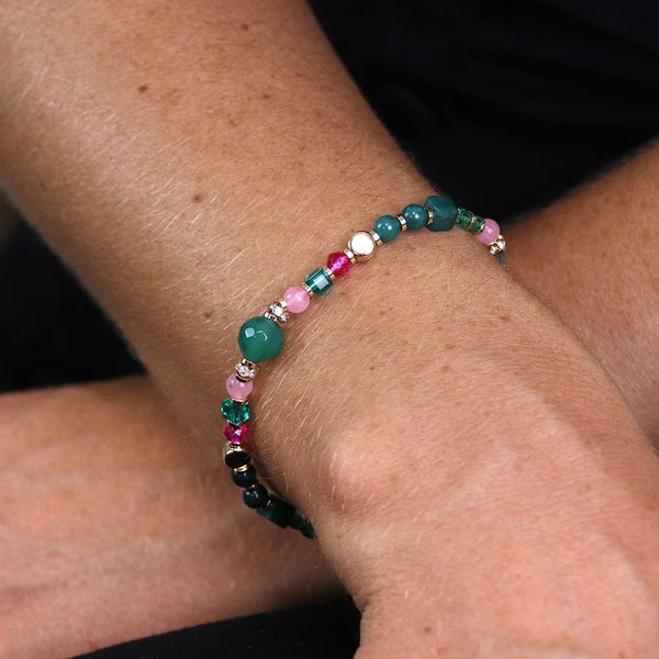 Green & Pink Multi Crystal Bead Bracelet