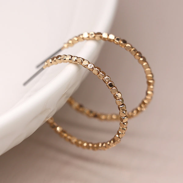 Gold Cube Bead Hoop Earrings