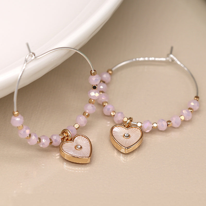 Pink Bead & Shell Hoop Earrings