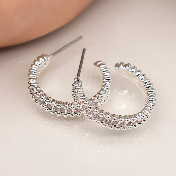 Hoop Stud Earrings With Crystals & Bobble Edge