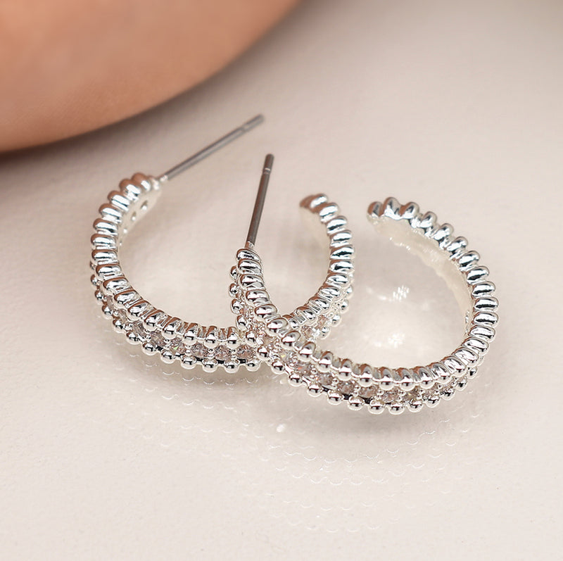 Hoop Stud Earrings With Crystals & Bobble Edge