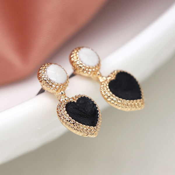 Black & White Gold Heart Earrings