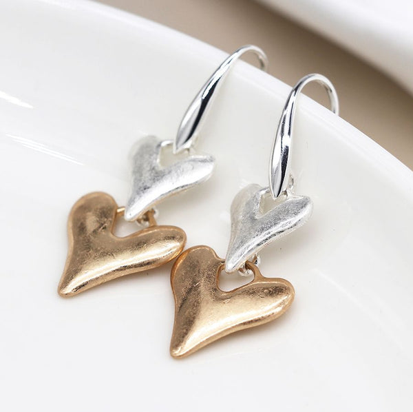 Double Heart Drop Earrings