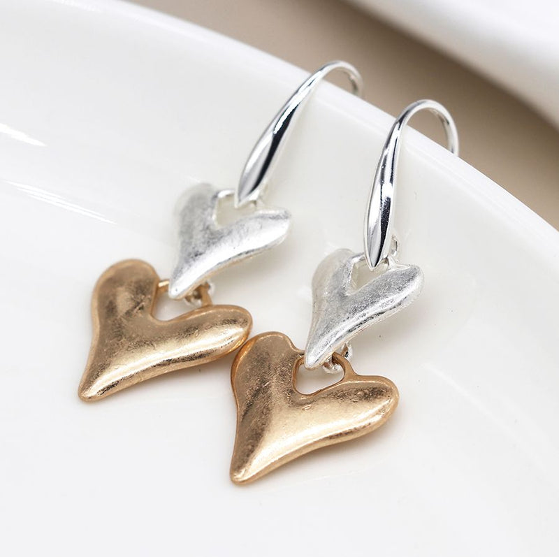 Double Heart Drop Earrings