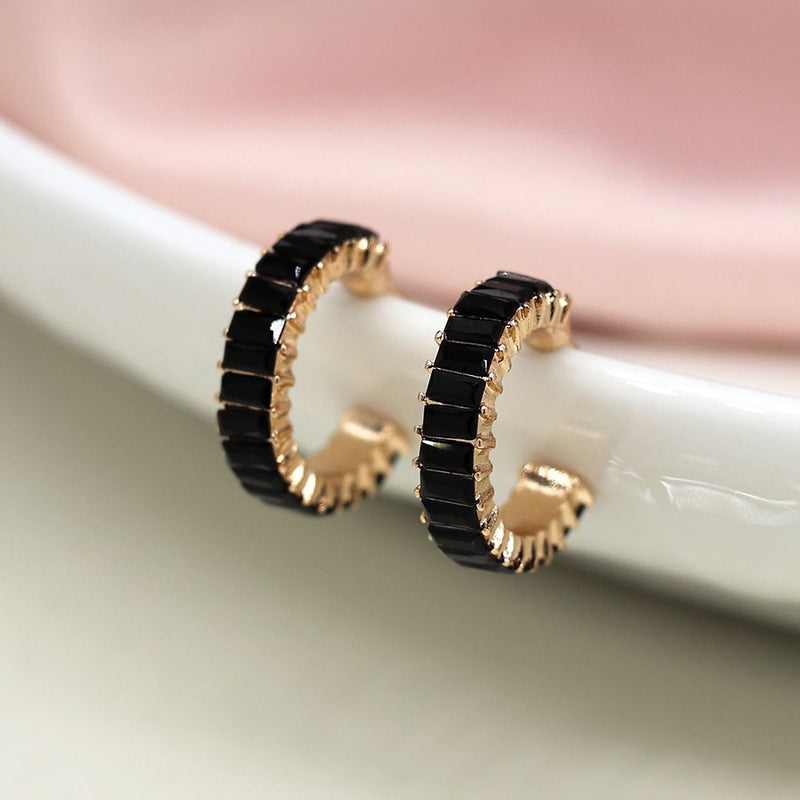 Black Crystal Hoops