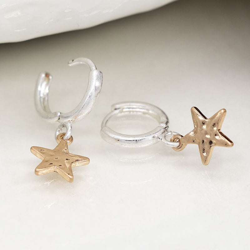 Hammered Star Hoop Earrings