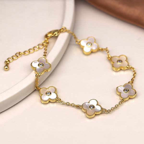 Faux Gold Plated Quatrefoil with Crystal Centre Link Bracelet