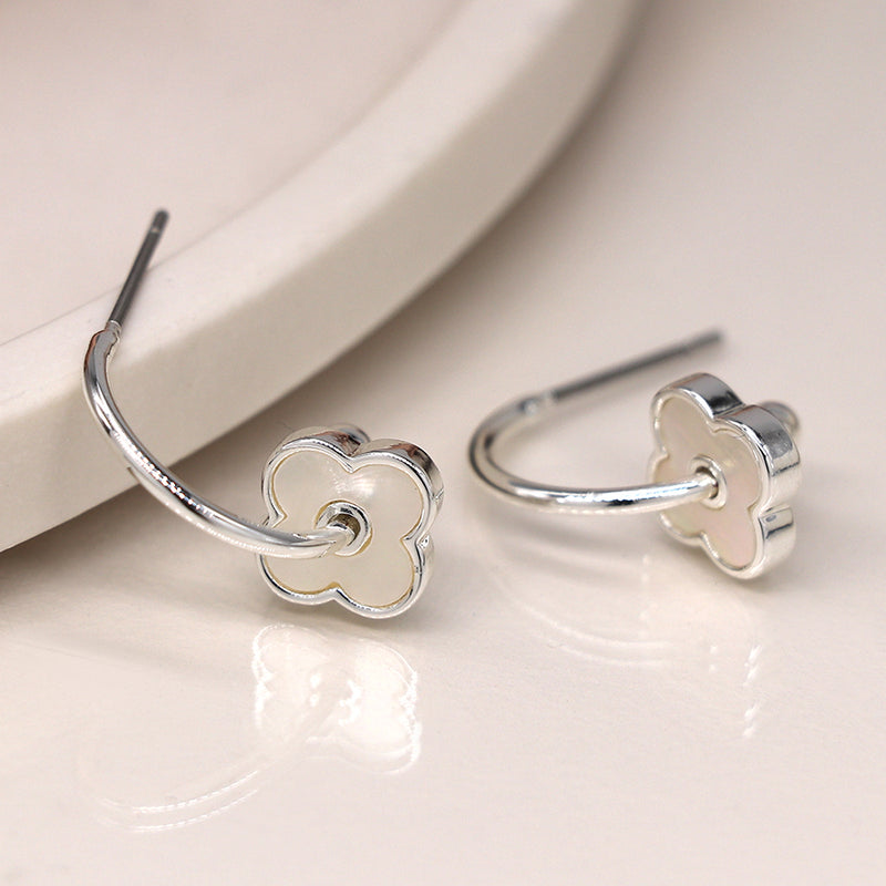 Silver Plated Quatrefoil on Hoop Earrings