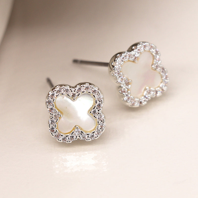 Silver Plated Crystal Edge Quatrefoil Studs