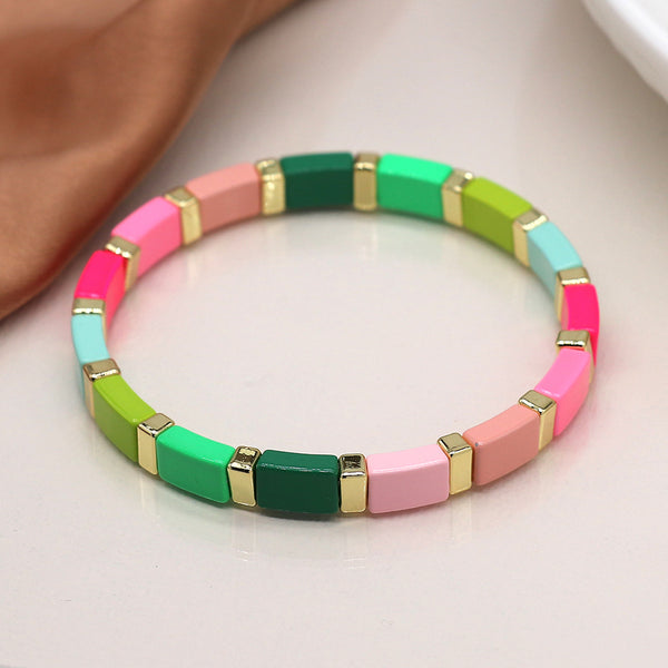 Vibrant Green and Pink Mix Stretch Bracelet