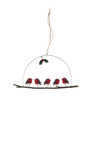 Five Robins on Perch Hanging Decoration