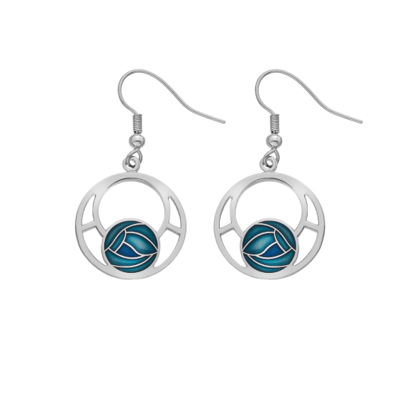 Blue Mackintosh Rose Circle Earrings