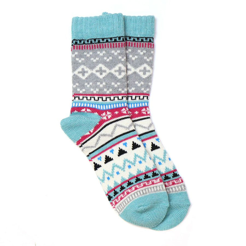 Aqua and Grey Mix Fair Isle Knit Socks