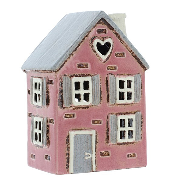 Village Pottery Shutter House Pink Tealight