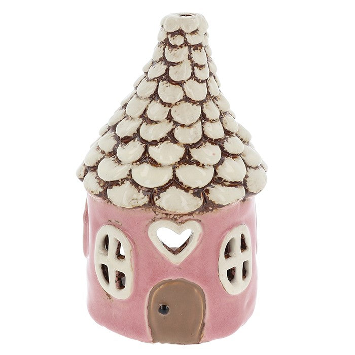 Village Pottery Round Heart House Pink Tealight