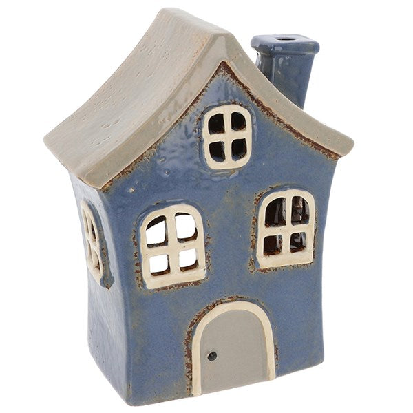 Village Pottery Quirky House Tall Blue Tealight