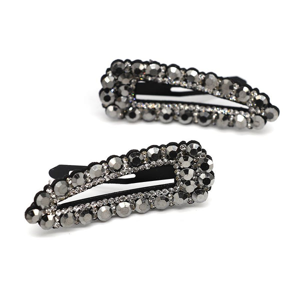 Black/Silver Mix Crystal Hair Clip Duo