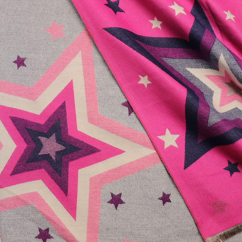 Pink and Grey Bold Jacquard Star Print Scarf