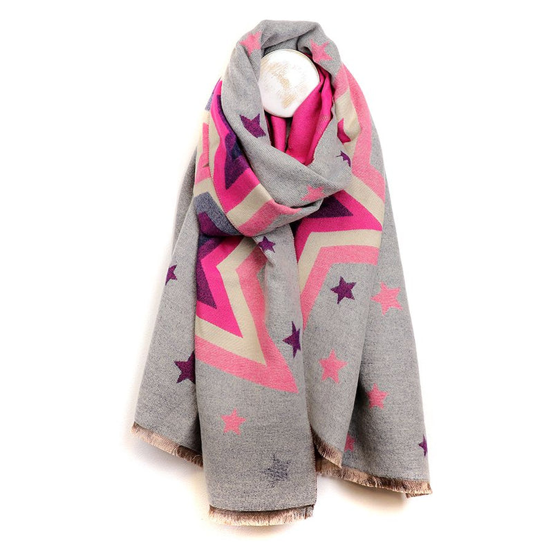 Pink and Grey Bold Jacquard Star Print Scarf