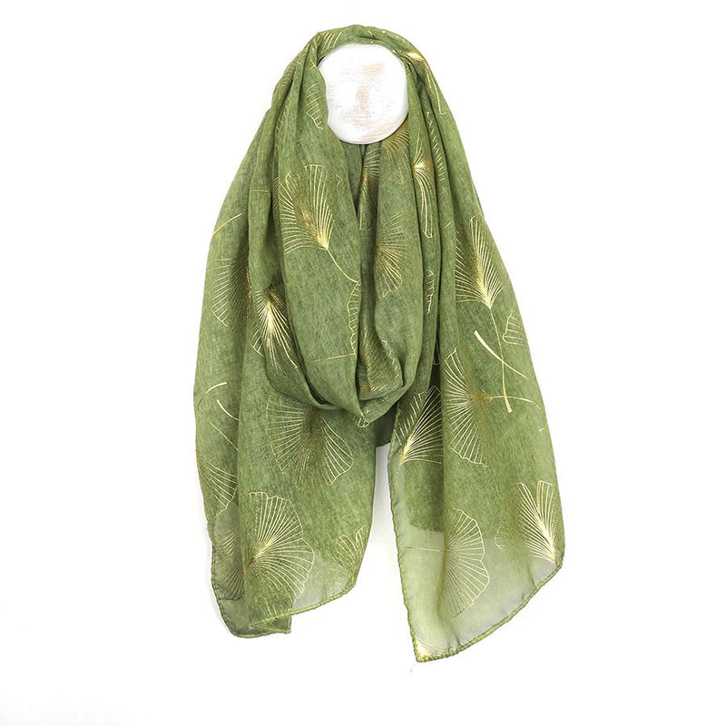 Recycled Green & Gold Ginkgo Print Scarf