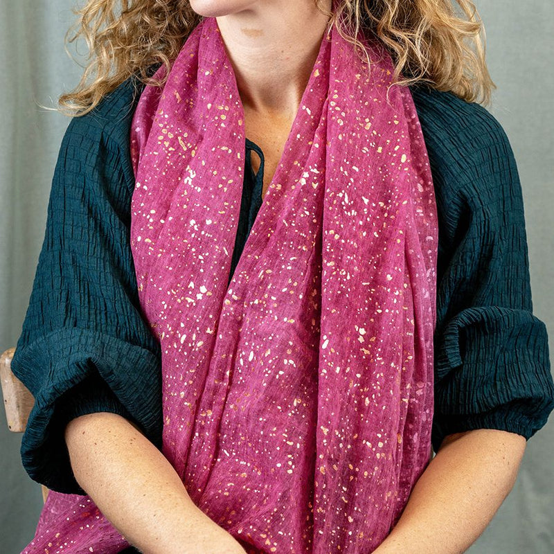 Recycled Hot Pink & Gold Speckle Print Scarf