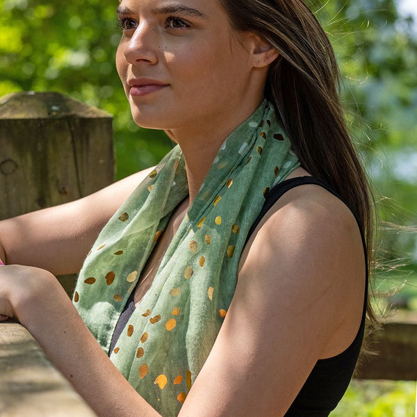 Recycled Forest Green & Large Gold Speckle Print Scarf