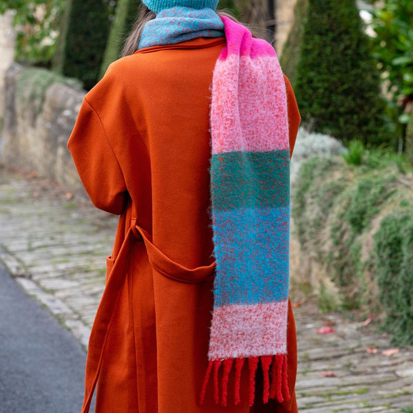 Red/Aqua Checked Fringe Scarf