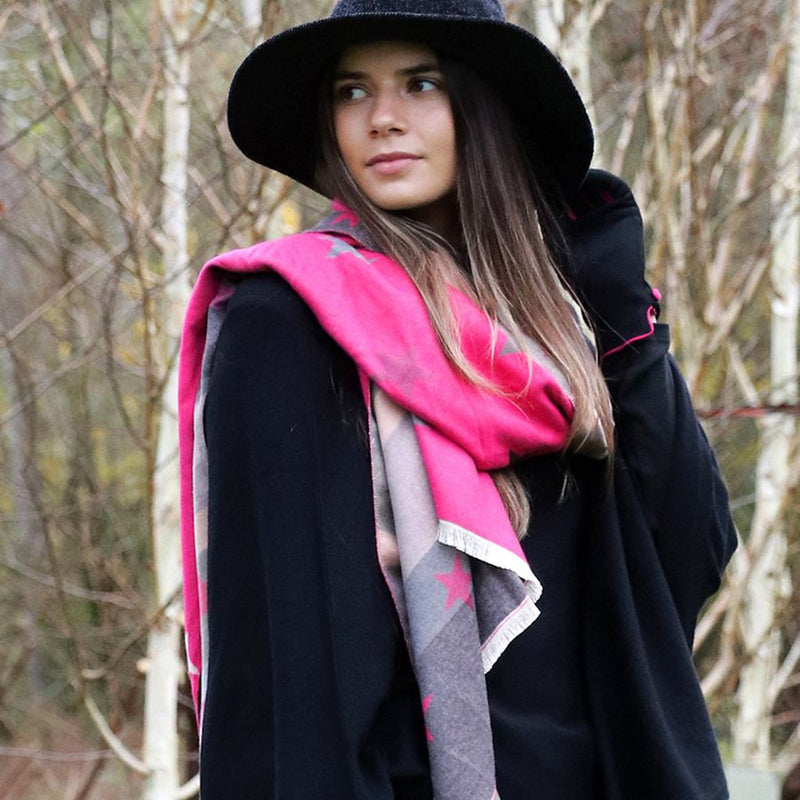 Fuschia/Grey Star Jacquard Scarf