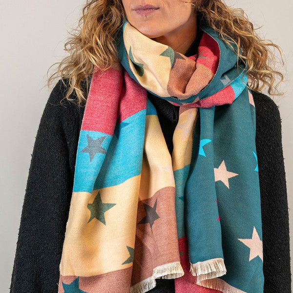 Dusky Teal/Multicolour Star Jacquard Scarf