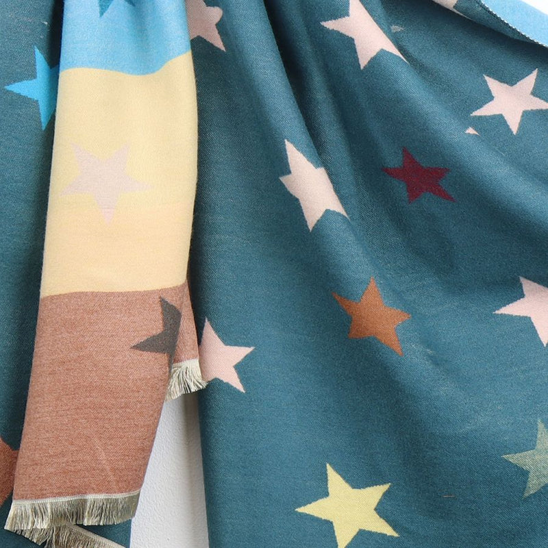 Dusky Teal/Multicolour Star Jacquard Scarf