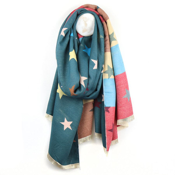 Dusky Teal/Multicolour Star Jacquard Scarf