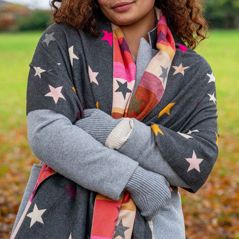 Slate/Coral Star Jacquard Scarf