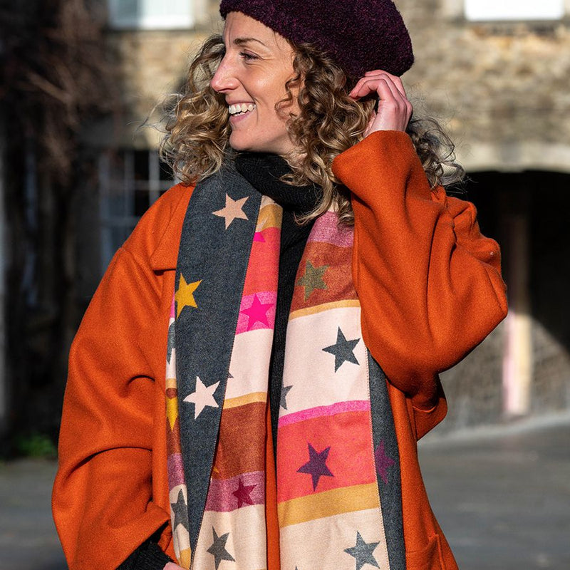 Slate/Coral Star Jacquard Scarf