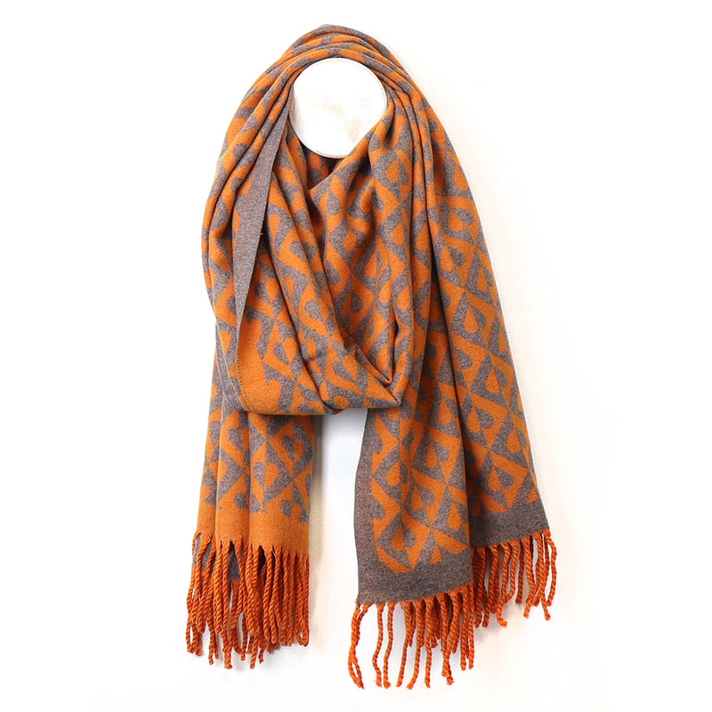 Orange Mix Geo Hearts Reversible Jacquard Scarf