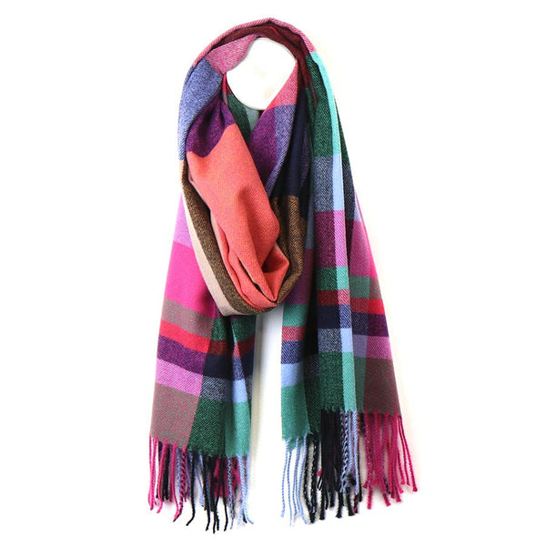 Orange/Pink/Navy Mix Check Winter Scarf