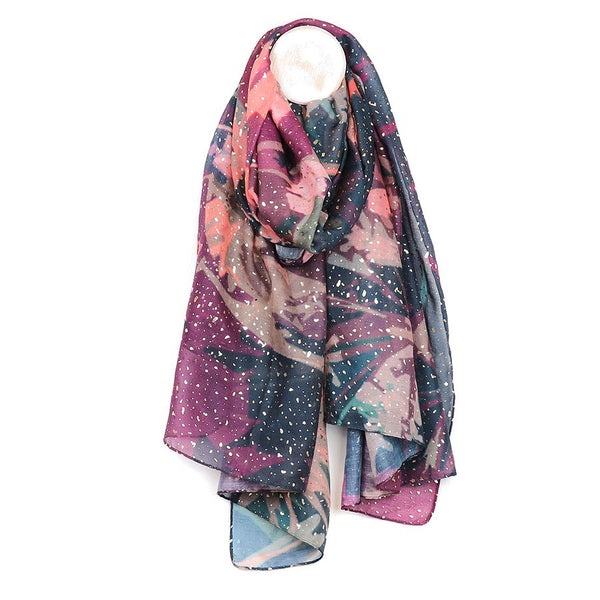 Teal/Purple Mix Abstract Floral Print Scarf