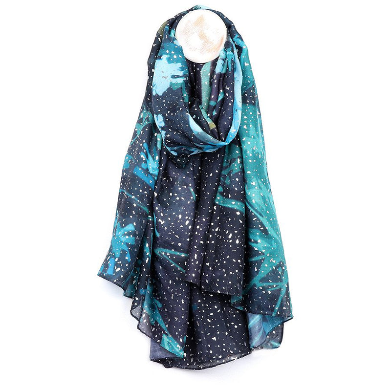 Navy/Aqua Mix Abstract Floral Print Scarf