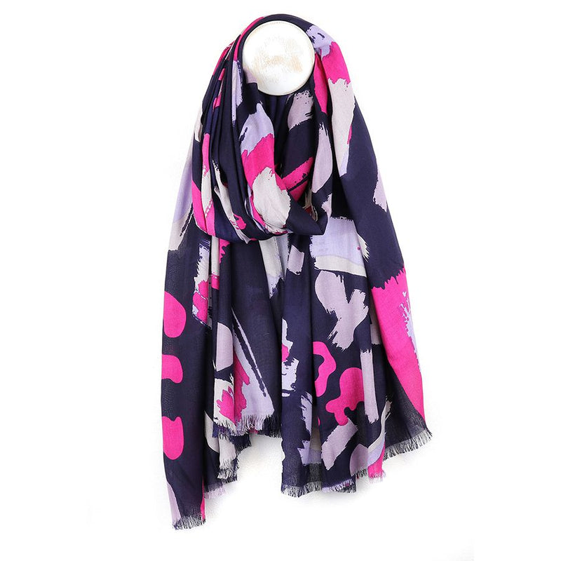 Navy/Fuschia Brush Stroke Print Bamboo Scarf