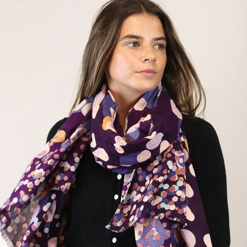 Purple Mix Gradient Spot Print Bamboo Scarf