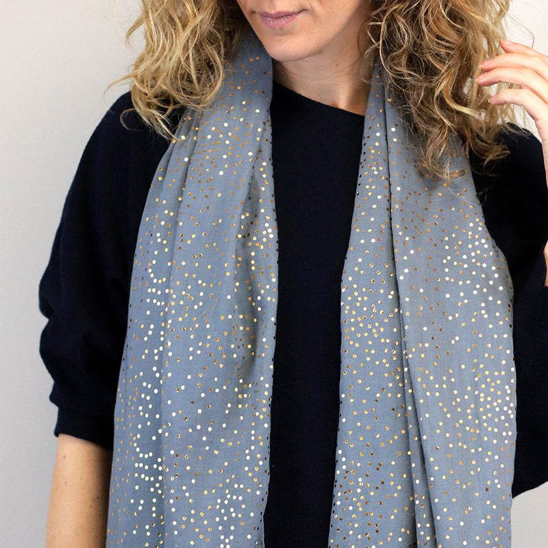 Dove Blue-Grey Gold Speckle Viscose Scarf