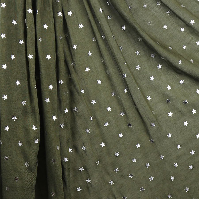 Deep Pine Green Silver Star Viscose Scarf