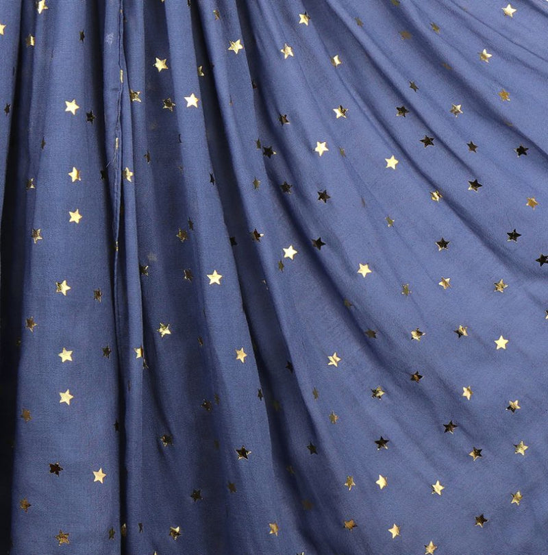 Denim Blue Gold Star Viscose Scarf