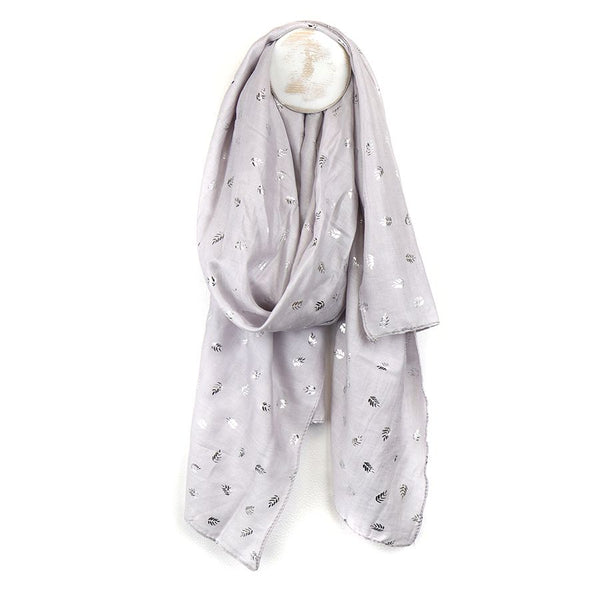 Silver Grey Tiny Leaf Viscose Scarf