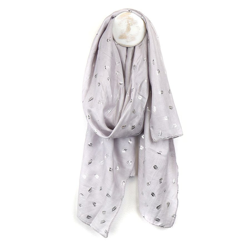 Silver Grey Tiny Leaf Viscose Scarf