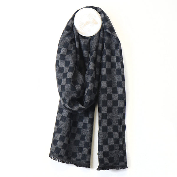 Grey/Navy Chequerboard Mens Scarf