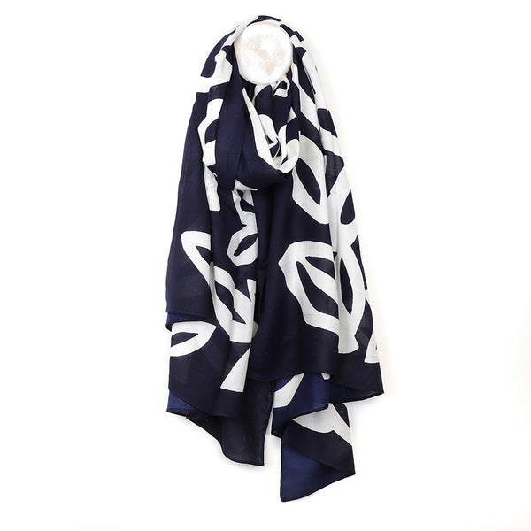 Bamboo Navy And White Leaf Silhouette Print Scarf