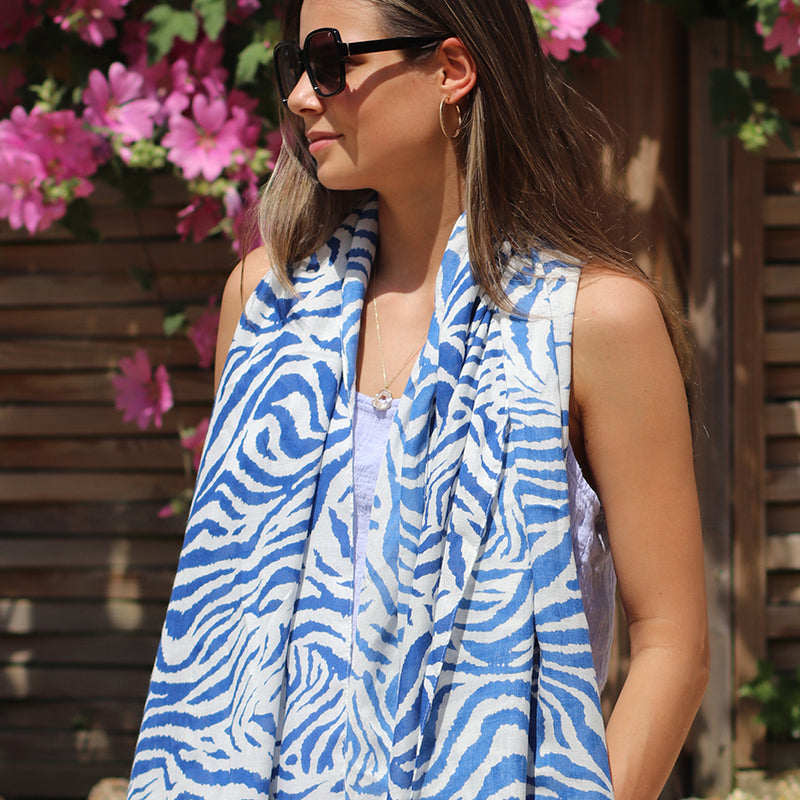 Bamboo Blue And White Zebra Print Scarf