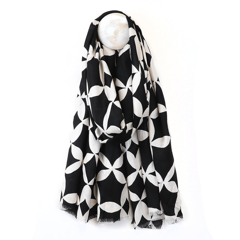 Bamboo black And White Geo Print Scarf