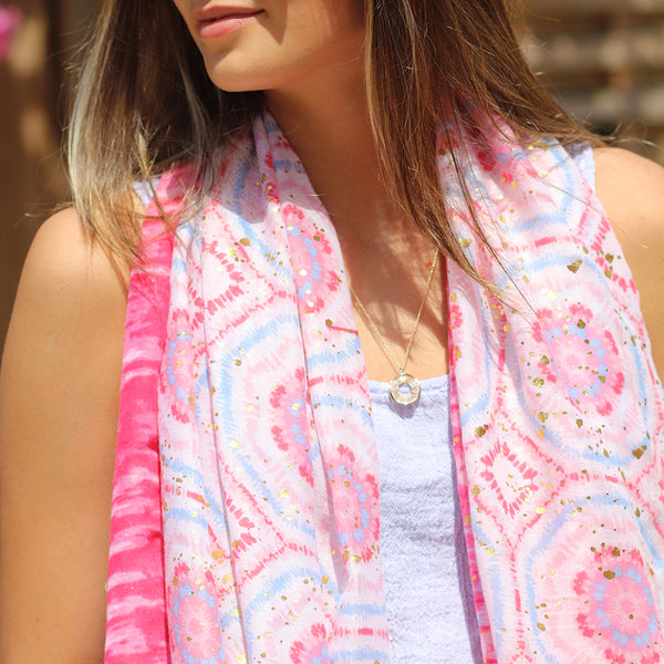 Red And Pink Mix circle And Metallic Print Scarf